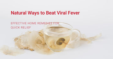 An assortment of natural remedies, including ginger, honey, turmeric, and garlic, displayed on a wooden table, symbolizing home remedies for viral fever relief.