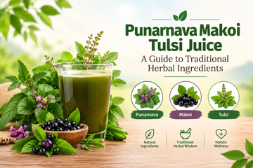 Swadeshi Punarnava Makoi Tulsi Juice with Punarnava, Makoi and Tulsi herbal ingredients.