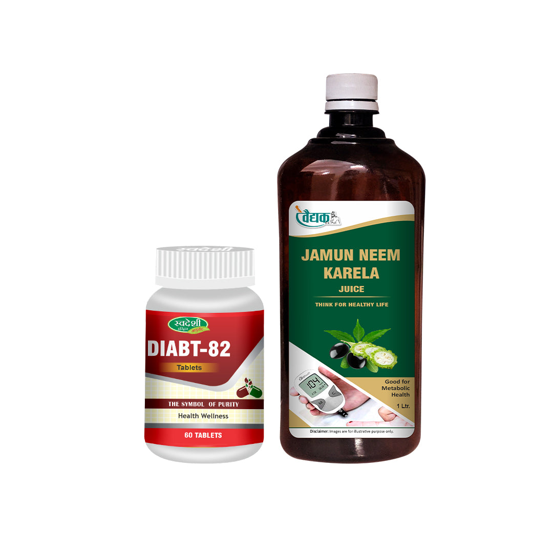 Jamun Neem Karela Juice + Diabt-82 Tablets Combo | Ayurvedic Wellness Support for Metabolism & Immunity
