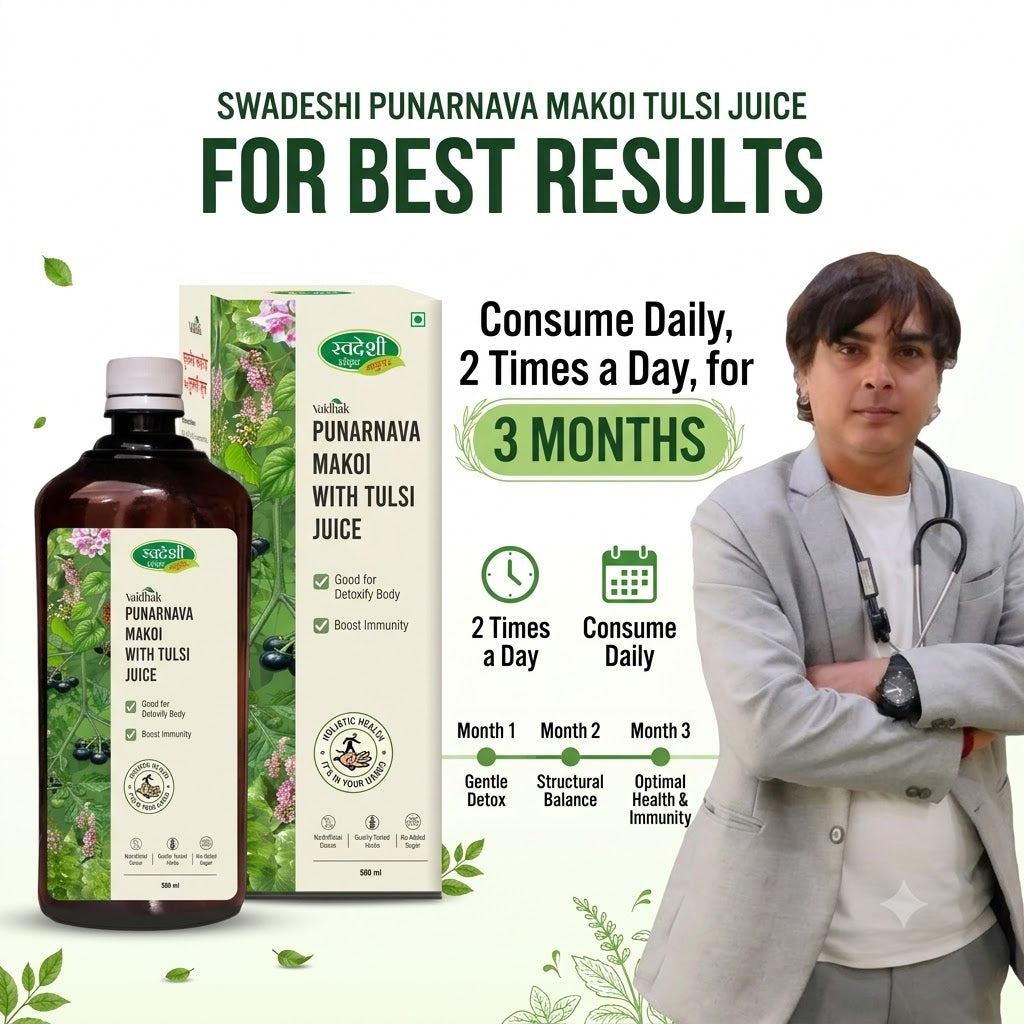 Swadeshi Punarnava Makoi Tulsi Juice – daily usage guidance for three months