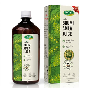 500ml bottle and packaging box of Swadeshi Vaidhak Bhumi Amla Juice for liver health and body detox, featuring green herbal design.